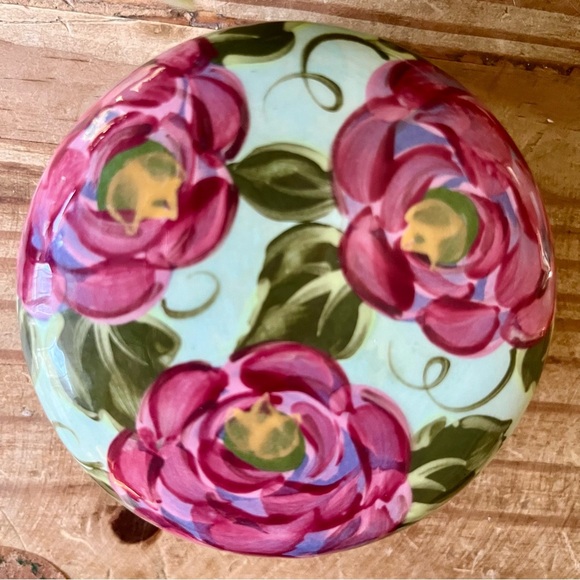Lesal Ceramics Jewelry Trinket Box Handcrafted Floral Pink Purple Green - Picture 1 of 10